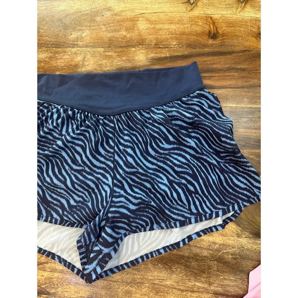 Aerie Women's Blue & Black Zebra Print Lined Elastic Waist Running Shorts Size L